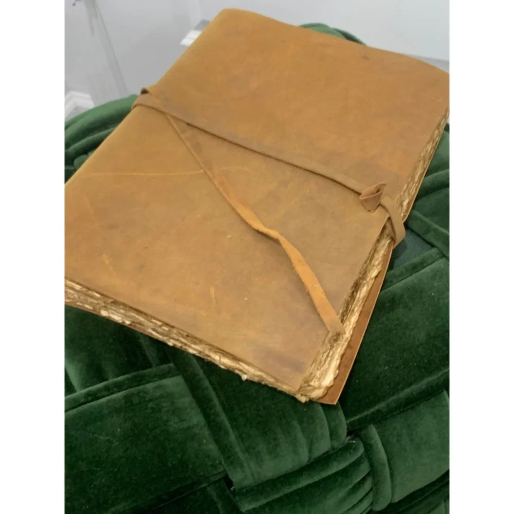 Handmade Leather Journal Deckle Edge Paper Rustic Tan Diary Wrap Tie 11x8.5x2